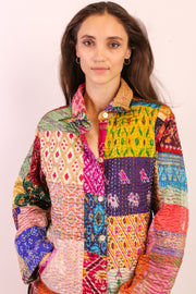 PATCHWORK SILK COAT HILA - sustainably made MOMO NEW YORK sustainable clothing, kantha slow fashion