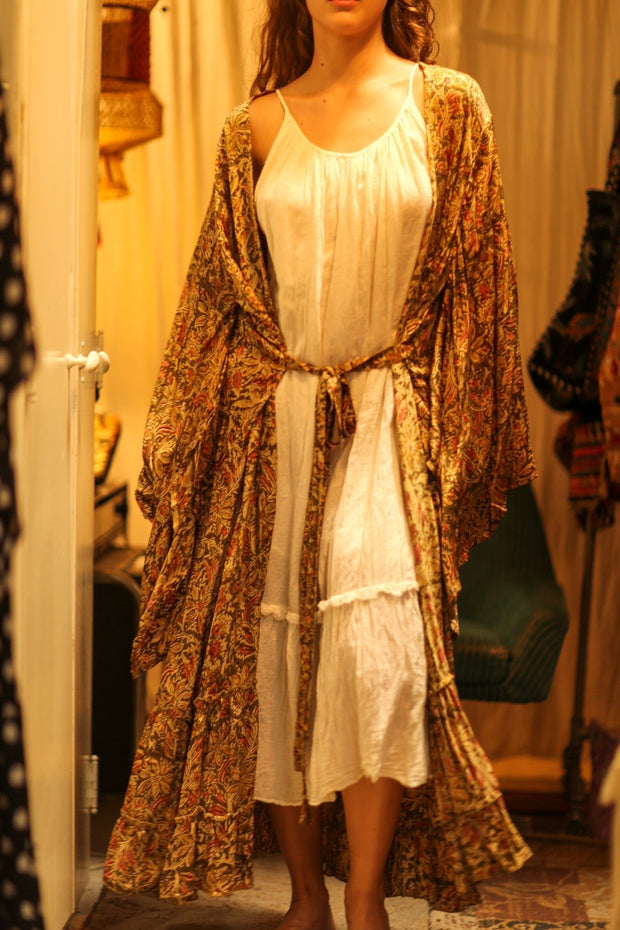 PINA SILK KIMONO GARDEN OLIVE GREEN - BANGKOK TAILOR CLOTHING STORE - HANDMADE CLOTHING