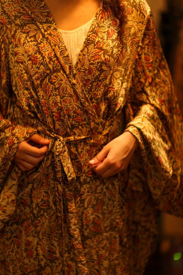 PINA SILK KIMONO GARDEN OLIVE GREEN - BANGKOK TAILOR CLOTHING STORE - HANDMADE CLOTHING