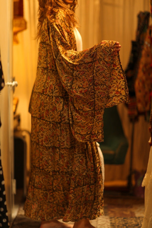 PINA SILK KIMONO GARDEN OLIVE GREEN - BANGKOK TAILOR CLOTHING STORE - HANDMADE CLOTHING
