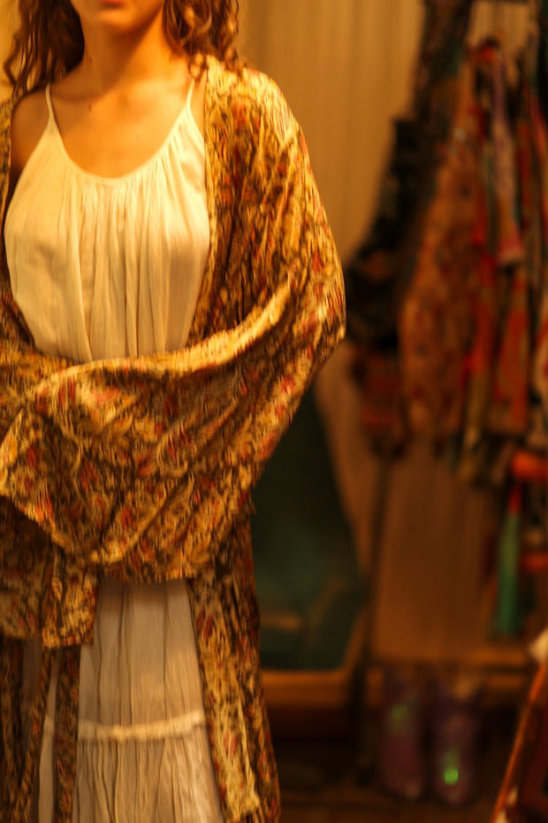 PINA SILK KIMONO GARDEN OLIVE GREEN - BANGKOK TAILOR CLOTHING STORE - HANDMADE CLOTHING