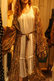 PINA SILK KIMONO GARDEN OLIVE GREEN - BANGKOK TAILOR CLOTHING STORE - HANDMADE CLOTHING