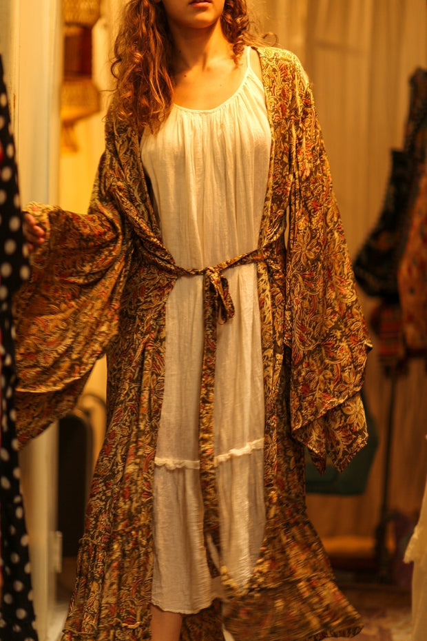 PINA SILK KIMONO GARDEN OLIVE GREEN - BANGKOK TAILOR CLOTHING STORE - HANDMADE CLOTHING