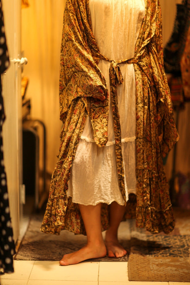 PINA SILK KIMONO GARDEN OLIVE GREEN - BANGKOK TAILOR CLOTHING STORE - HANDMADE CLOTHING