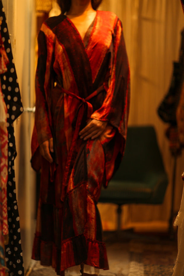 PINA SILK KIMONO POPPY RED - BANGKOK TAILOR CLOTHING STORE - HANDMADE CLOTHING