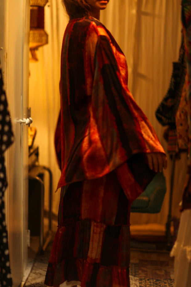 PINA SILK KIMONO POPPY RED - BANGKOK TAILOR CLOTHING STORE - HANDMADE CLOTHING