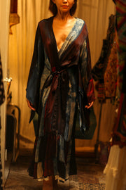 PINA SILK KIMONO RED AND BLUE STRIPE - BANGKOK TAILOR CLOTHING STORE - HANDMADE CLOTHING