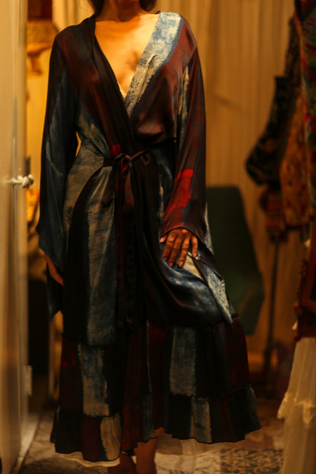 PINA SILK KIMONO RED AND BLUE STRIPE - BANGKOK TAILOR CLOTHING STORE - HANDMADE CLOTHING