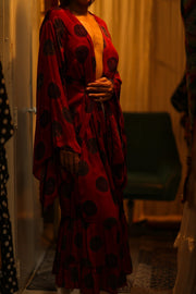 PINA SILK KIMONO RED CIRCLE - BANGKOK TAILOR CLOTHING STORE - HANDMADE CLOTHING