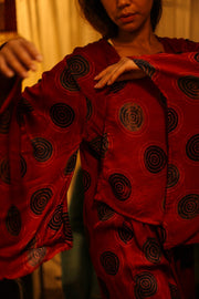 PINA SILK KIMONO RED CIRCLE - BANGKOK TAILOR CLOTHING STORE - HANDMADE CLOTHING