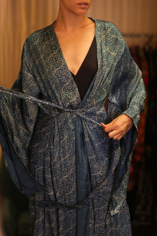PINA SILK WING KIMONO OCEAN - sustainably made MOMO NEW YORK sustainable clothing, handmade slow fashion