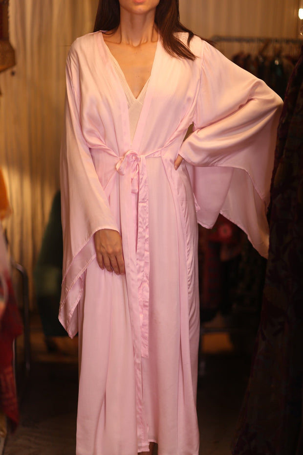 PINA SILK WING KIMONO SOLID PALE PINK - sustainably made MOMO NEW YORK sustainable clothing, handmade slow fashion