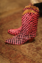 PINK BLACK CHECKERED WESTERN BOOT CRUSU - sustainably made MOMO NEW YORK sustainable clothing, boots slow fashion