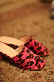 PINK LEO PRINT HEELED MULES - sustainably made MOMO NEW YORK sustainable clothing, slow fashion