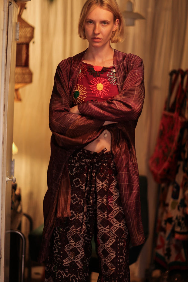 PLEATED THAI SILK KIMONO - sustainably made MOMO NEW YORK sustainable clothing, handmade slow fashion
