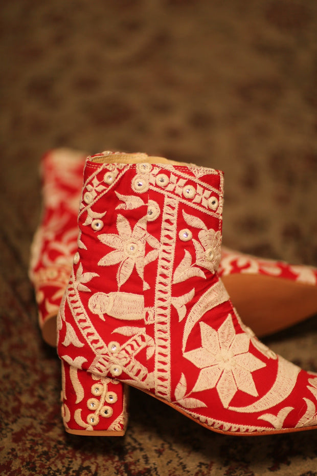 RED EMBROIDERED BOOTS ELLA - sustainably made MOMO NEW YORK sustainable clothing, boots slow fashion