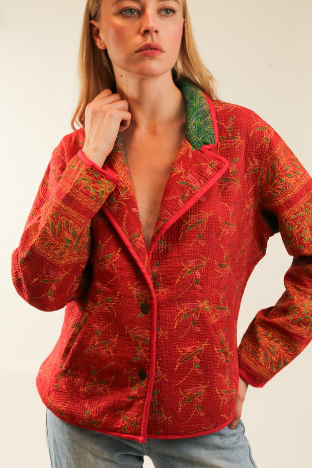 RED KANTHA JACKET ORISA - sustainably made MOMO NEW YORK sustainable clothing, new slow fashion