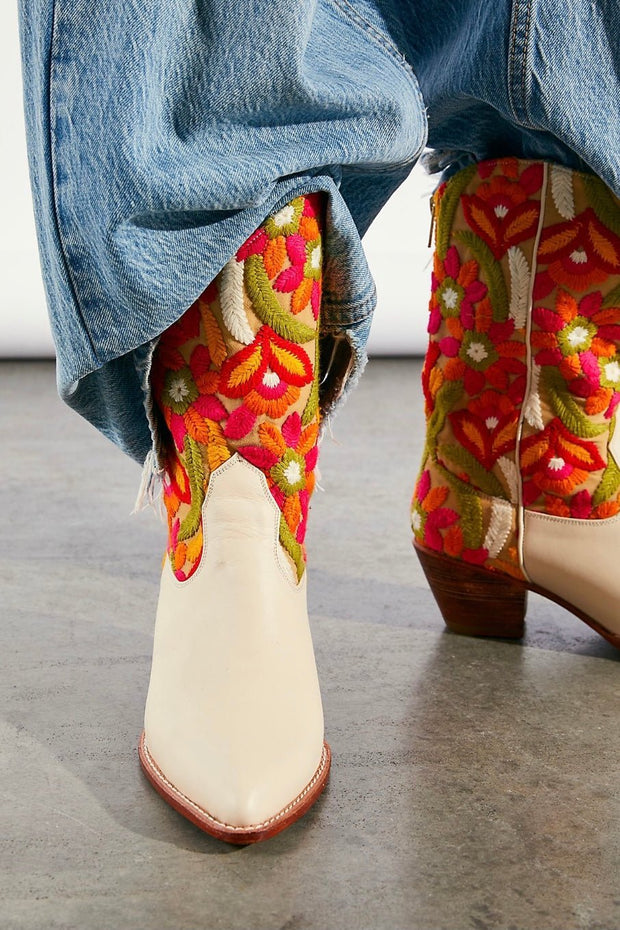 SELINA EMBROIDERED WESTERN BOOTS FLOWER EMBROIDERED - sustainably made MOMO NEW YORK sustainable clothing, boots slow fashion