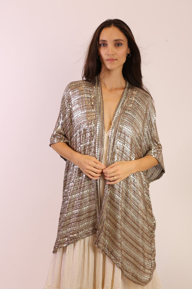 SEQUIN EMBROIDERED KIMONO MIDI - sustainably made MOMO NEW YORK sustainable clothing, new slow fashion