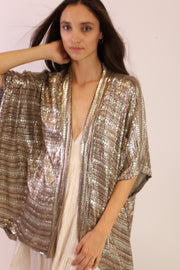 SEQUIN EMBROIDERED SHORT KIMONO MIDI - sustainably made MOMO NEW YORK sustainable clothing, new slow fashion