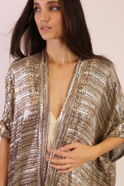 SEQUIN EMBROIDERED SHORT KIMONO MIDI - sustainably made MOMO NEW YORK sustainable clothing, new slow fashion