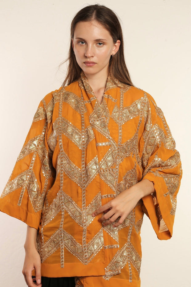 SHORT GOLDEN KIMONO GRETA - sustainably made MOMO NEW YORK sustainable clothing, kimono slow fashion