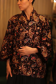 SHORT VELVET EMBROIDERED KIMONO MONA RED - sustainably made MOMO NEW YORK sustainable clothing, coatandjacket slow fashion