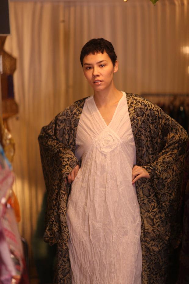 SIL WING KIMONO PINA CUSTARD APPLE YELLOW - sustainably made MOMO NEW YORK sustainable clothing, handmade slow fashion