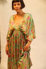 SILk DRESS PINA GREEN FLORAL - sustainably made MOMO NEW YORK sustainable clothing, dress slow fashion