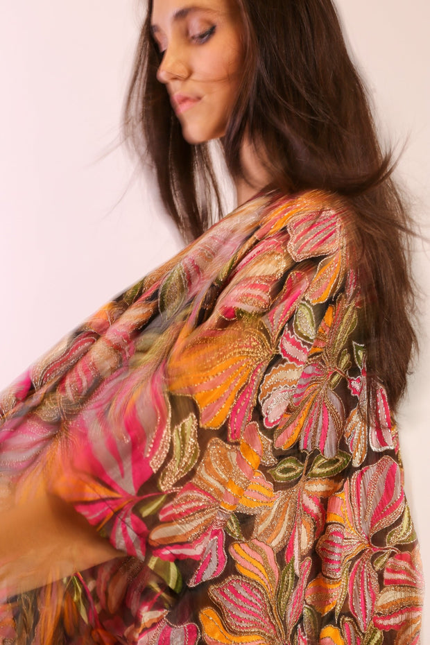 SILK EMBROIDERED KIMONO MAE - sustainably made MOMO NEW YORK sustainable clothing, slow fashion