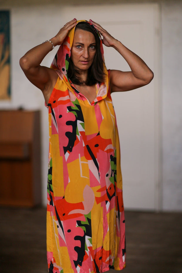 SILK HOODIE DRESS DILLA - sustainably made MOMO NEW YORK sustainable clothing, new slow fashion