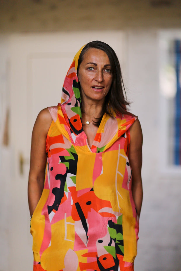 SILK HOODIE DRESS DILLA - sustainably made MOMO NEW YORK sustainable clothing, new slow fashion