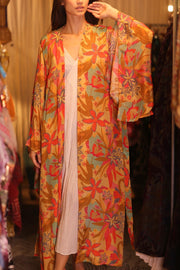 SILK KIMONO PINA ORANGE LEAF - sustainably made MOMO NEW YORK sustainable clothing, handmade slow fashion