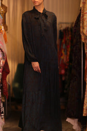 SILK MAXI BUTTONED DRESS LOA IRENA - sustainably made MOMO NEW YORK sustainable clothing, Boho Chic Dress slow fashion
