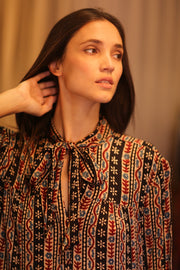 SILK MAXI BUTTONED DRESS LOA MADELYN - sustainably made MOMO NEW YORK sustainable clothing, Boho Chic Dress slow fashion