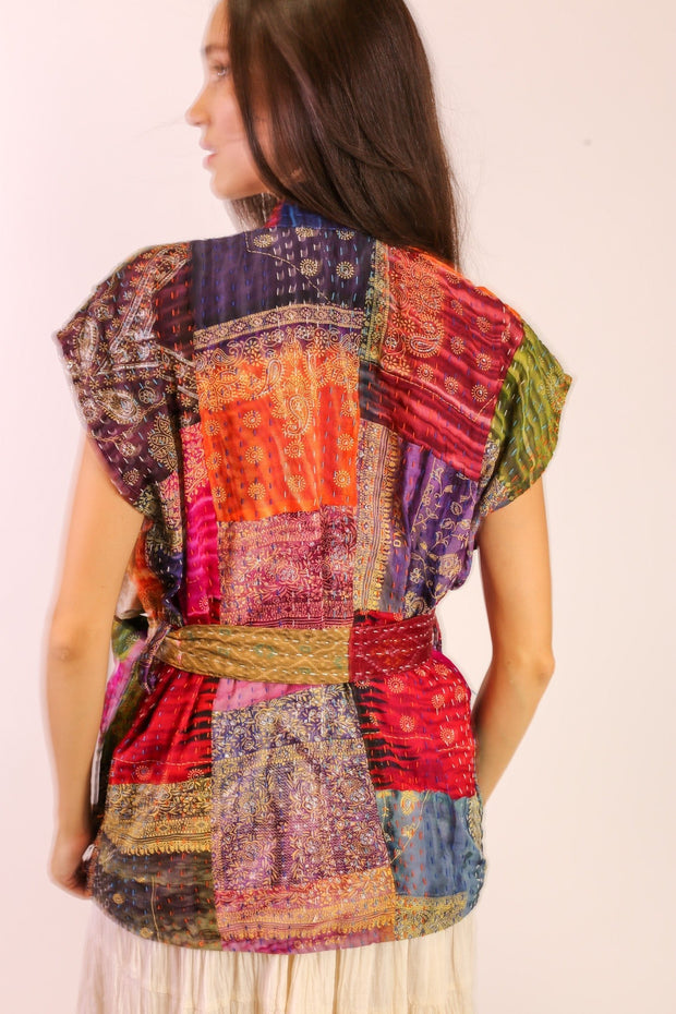 SILK PATCHWORK VEST SINA - sustainably made MOMO NEW YORK sustainable clothing, vest slow fashion