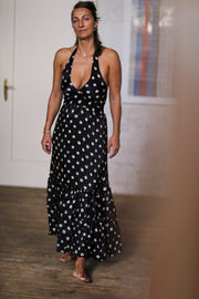 SILK POLKA DOT DRESS AGATA - sustainably made MOMO NEW YORK sustainable clothing, dress slow fashion