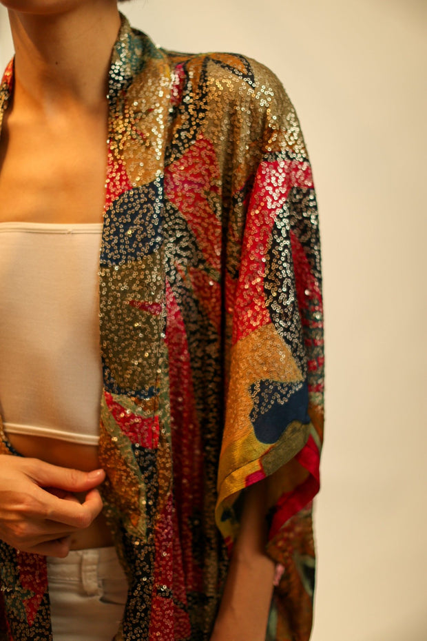 SILK SEQUIN EMBROIDERED KIMONO AVAPOEL - sustainably made MOMO NEW YORK sustainable clothing, slow fashion