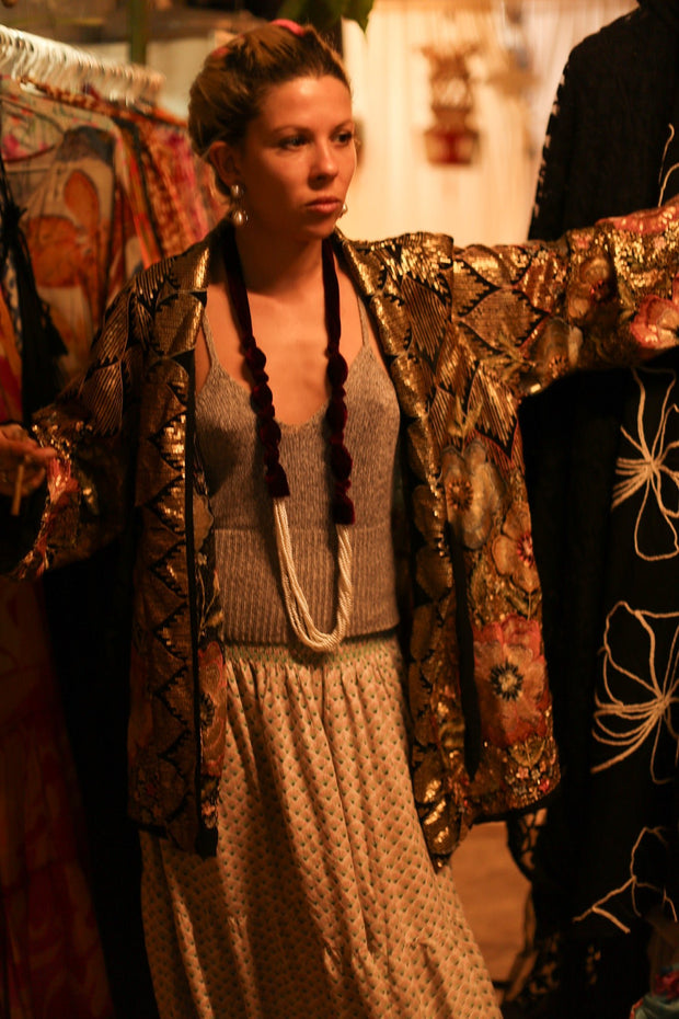 SILK SEQUIN EMBROIDERED KIMONO CECILIA - sustainably made MOMO NEW YORK sustainable clothing, slow fashion