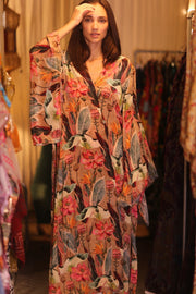 SILK WING KIMONO PINA FLORAL PINKY - sustainably made MOMO NEW YORK sustainable clothing, handmade slow fashion