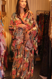 SILK WING KIMONO PINA FLORAL PINKY - sustainably made MOMO NEW YORK sustainable clothing, handmade slow fashion