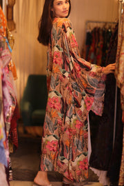 SILK WING KIMONO PINA FLORAL PINKY - sustainably made MOMO NEW YORK sustainable clothing, handmade slow fashion