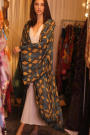 SILK WING KIMONO PINA GOLDEN QUADRANGLE - sustainably made MOMO NEW YORK sustainable clothing, handmade slow fashion