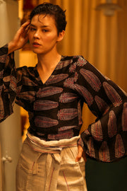 SILK WRAP TOP AURELIA FEATHER BLACK - MOMO STUDIO BERLIN - Berlin Concept Store - sustainable & ethical fashion