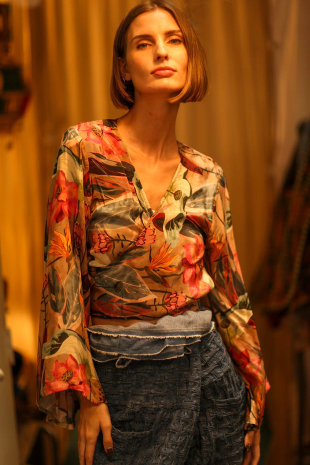 SILK WRAP TOP AURELIA FEATHER BLACK - MOMO STUDIO BERLIN - Berlin Concept Store - sustainable & ethical fashion