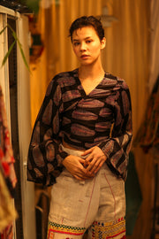 SILK WRAP TOP AURELIA FEATHER BLACK - MOMO STUDIO BERLIN - Berlin Concept Store - sustainable & ethical fashion
