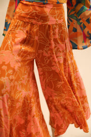 WIDE LEG BLOCK PRINT SILK PANTS RUBY - sustainably made MOMO NEW YORK sustainable clothing, new slow fashion