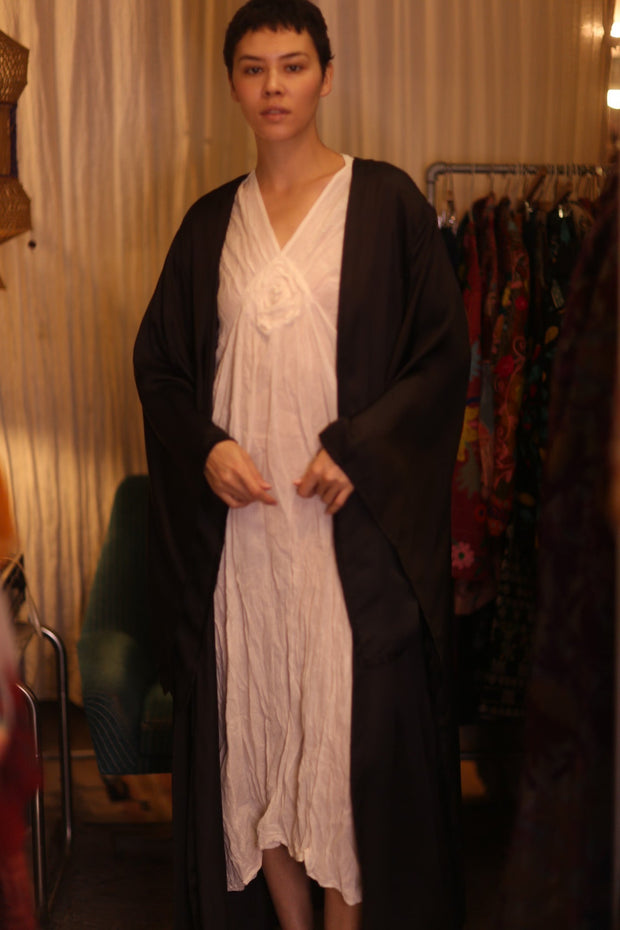 WING KIMONO PINA SOLID BLACK - sustainably made MOMO NEW YORK sustainable clothing, handmade slow fashion