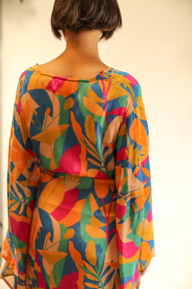 XL HAND BLOCK SILK KIMONO TYLET - sustainably made MOMO NEW YORK sustainable clothing, Kimono slow fashion