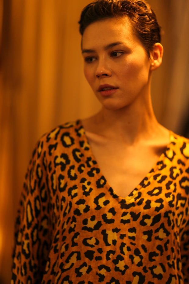 YAYA SILK KAFTAN LEOPARD YELLOW - MOMO STUDIO BERLIN - Berlin Concept Store - sustainable & ethical fashion